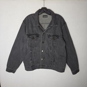 Vintage 90s Expressions Black Faded Denim Jacket Grunge Mens Large